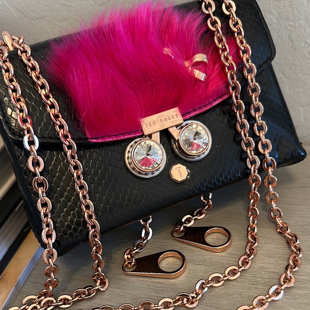 Ted Baker Black and Pink Crossbody Bag with Chain Strap